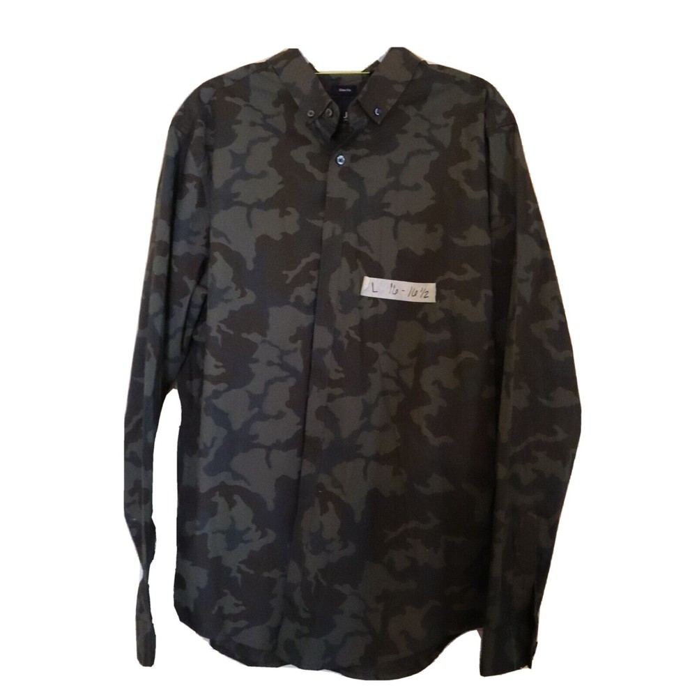 J. Ferrar Slim Fit Green Camouflage LS Button Up Men's Polo L (16-16 1/2)